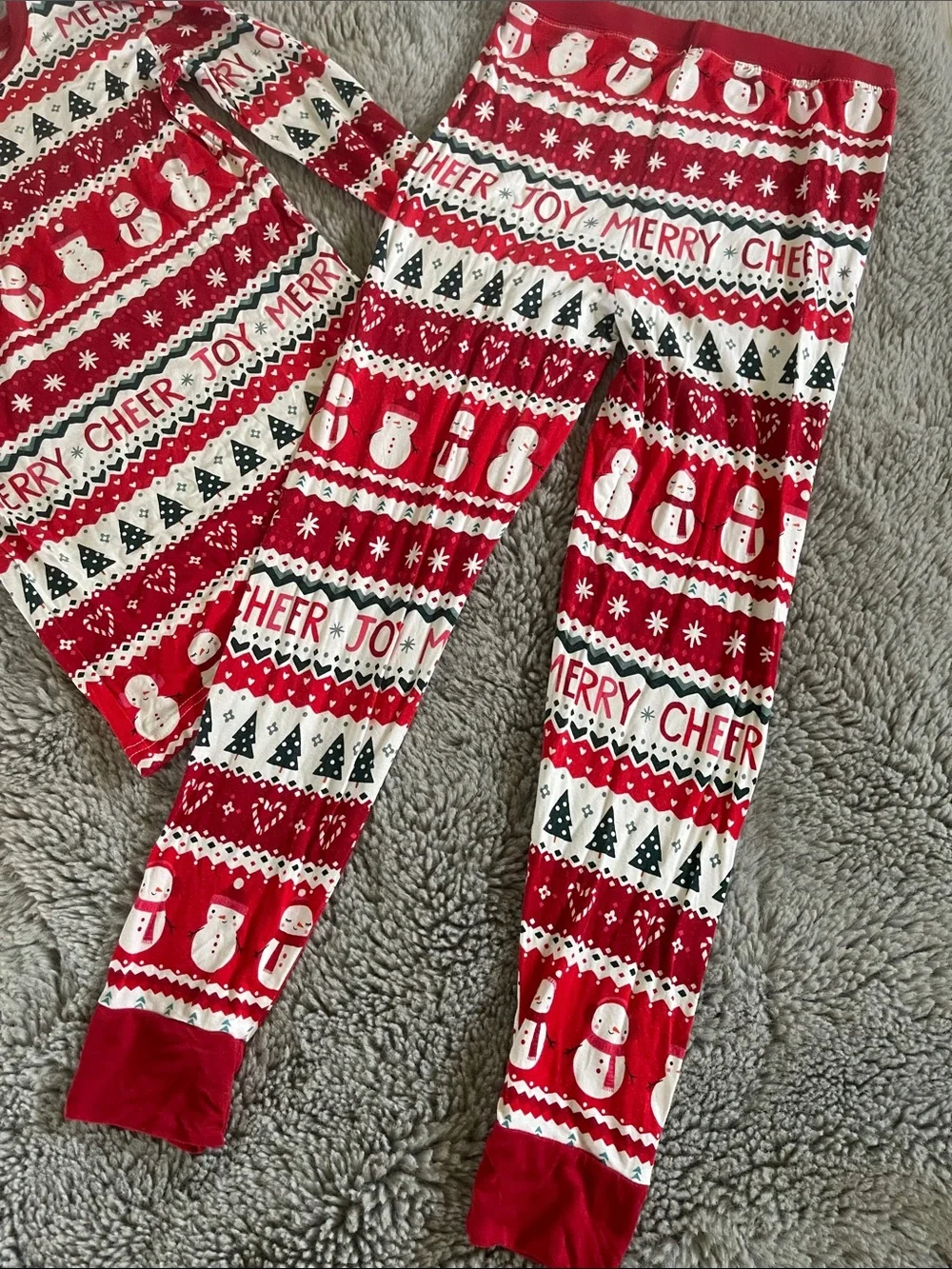 Ugly Christmas Sweater Red Holiday Pajama Set Snowman & Trees Sz 7/8